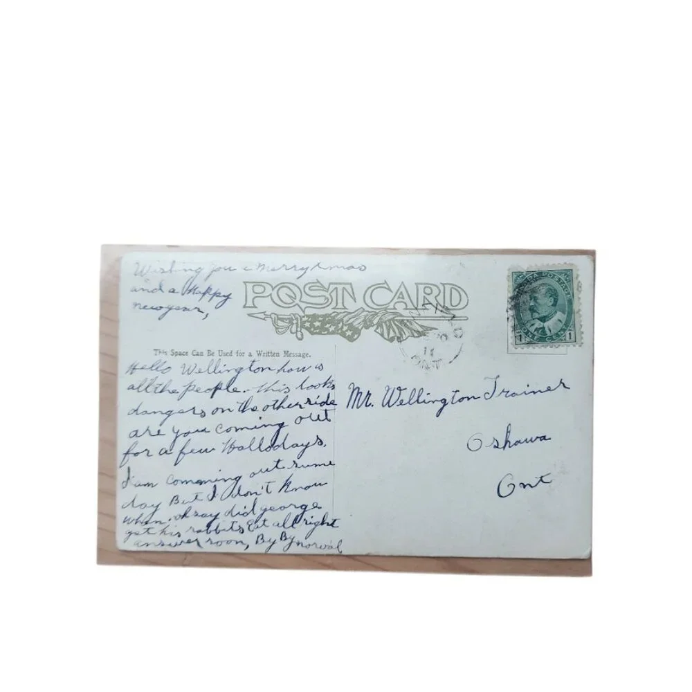 ANTIQUE 1900s Canadian Postcard with‎ King Edward VII 1¢ Green Stamp Posted
